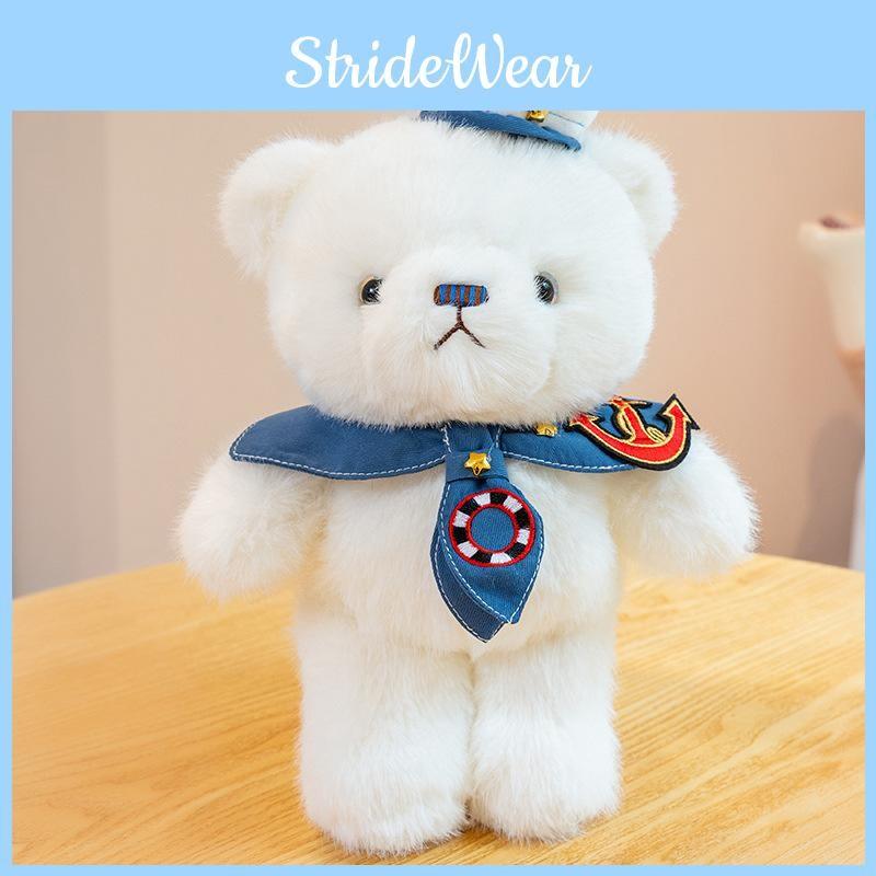Plush Navy Bear Toy With Captain Uniform Soft Stuffed Animal Decor Playroom