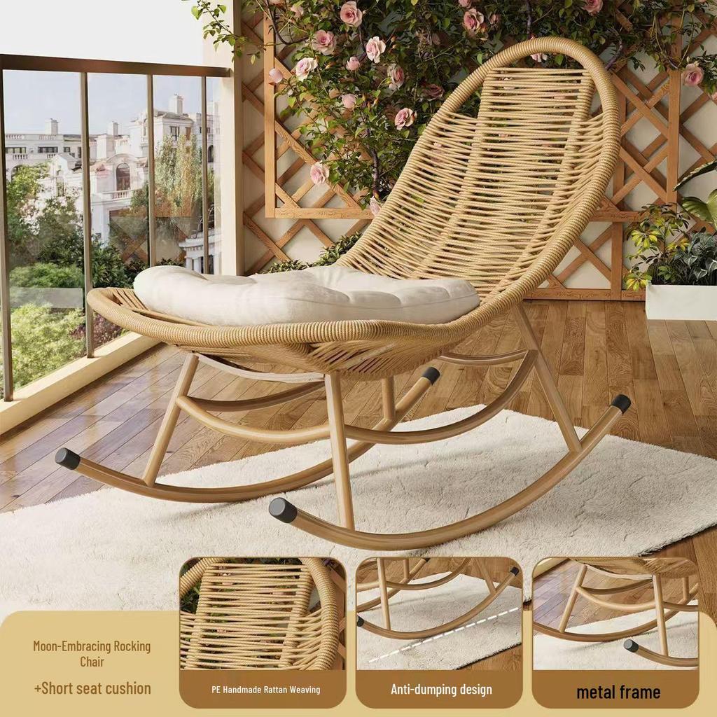 Adult Rattan Rocking Recliner for Garden, Balcony, or Courtyard