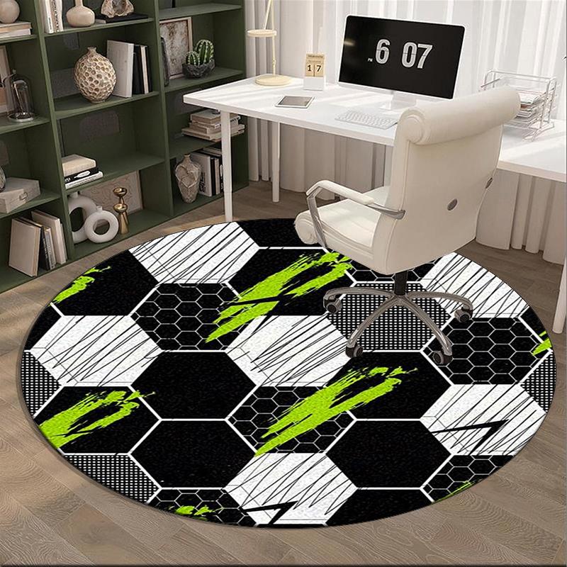 Soccer Ball Artwork Round Carpet Chair Cushion Round Entryway Rug, Soft Round Rugs for Living Room, Bedroom, Circle Carpet Decor Gifts
