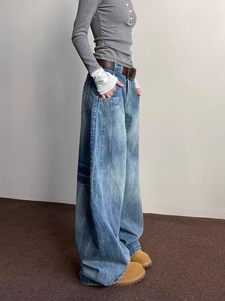 American Vintage High Street Vasket Vidde Jeans Dame 90-talls Retro Løse Motedesign Bukser Koreansk Elegant Denim Bukser Ins