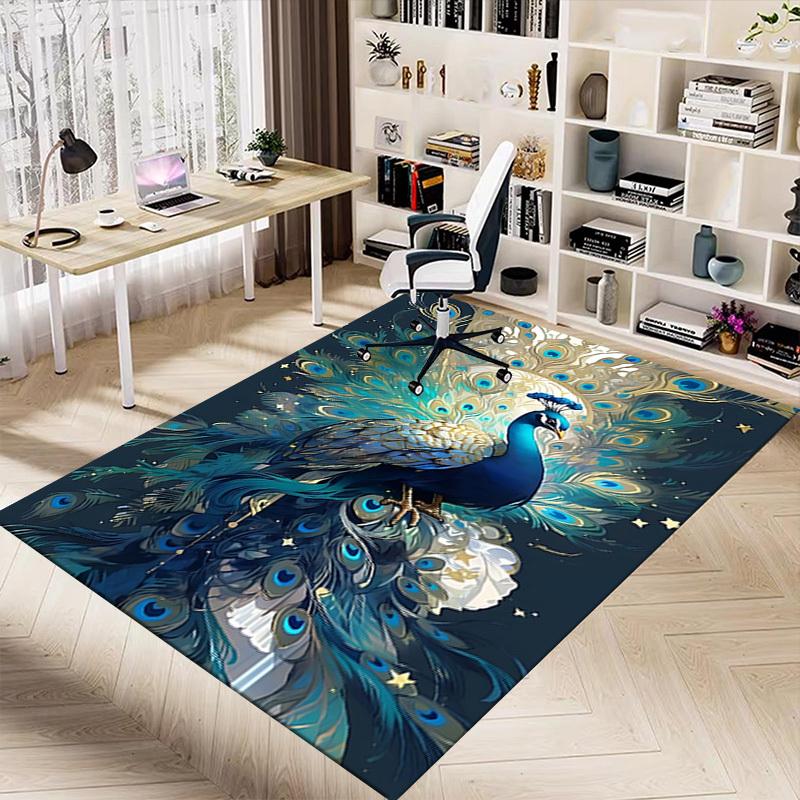 1pc Peacock Feathers Carpet Anti Slip Polyester Floor Mat for office.Bedroom