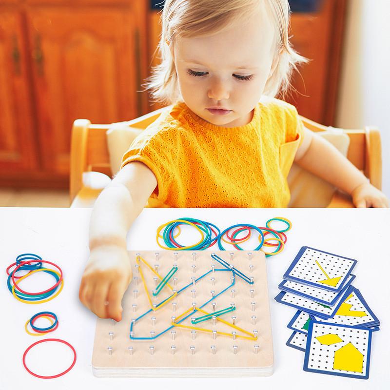 Creative Montessori Educational Wooden Peg Board For Cognitive Geometry And Color Recognition