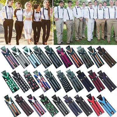 Y Back Durable Elastic Adjustable Suspenders Strong Metal Clips Fits Men Women