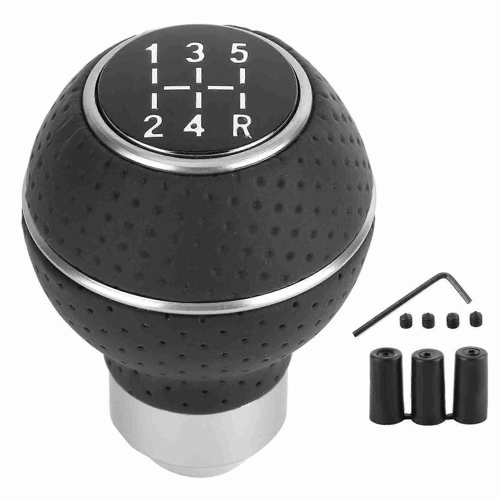 5 Speed Gear Shift Knob Stick Aluminium Alloy and Leather Manual Automobiles AccessoryBlack