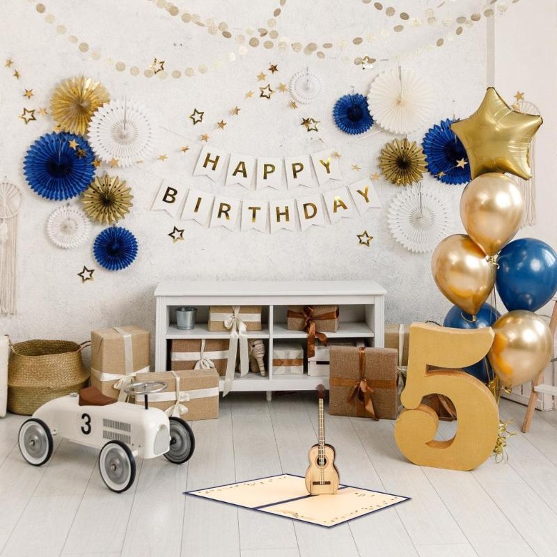 Birthday Greeting Card Paper Sculpture Guitar Happy Birthday Card with Envelope For Kid Adult Anniversary Celebration