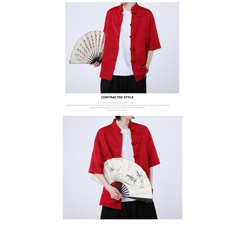 Camisa casual de manga corta fina de talla grande con estampado chino para hombre, estilo chino nuevo