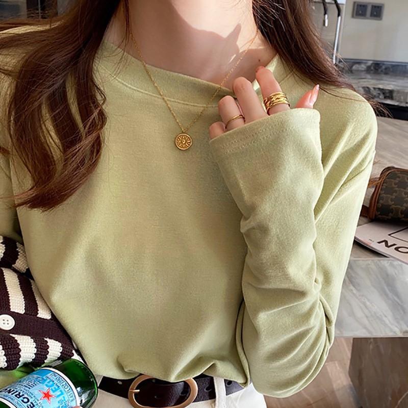 

Вельветовая рубашка для женщин, весна и осень, новая футболка с круглым вырезом и длинными рукавами, универсальный свободный топ из матового однотонного цвета, модный XL