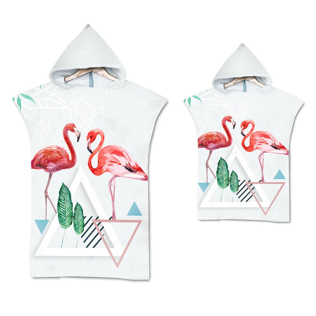 Flamingo Strandtuch Schnelltrocknend Kapuzenmantel Neoprenanzug Erwachsene Kinder Große Handtücher Eltern-Kind-Poncho Bademantel für Schwimmen Surfen