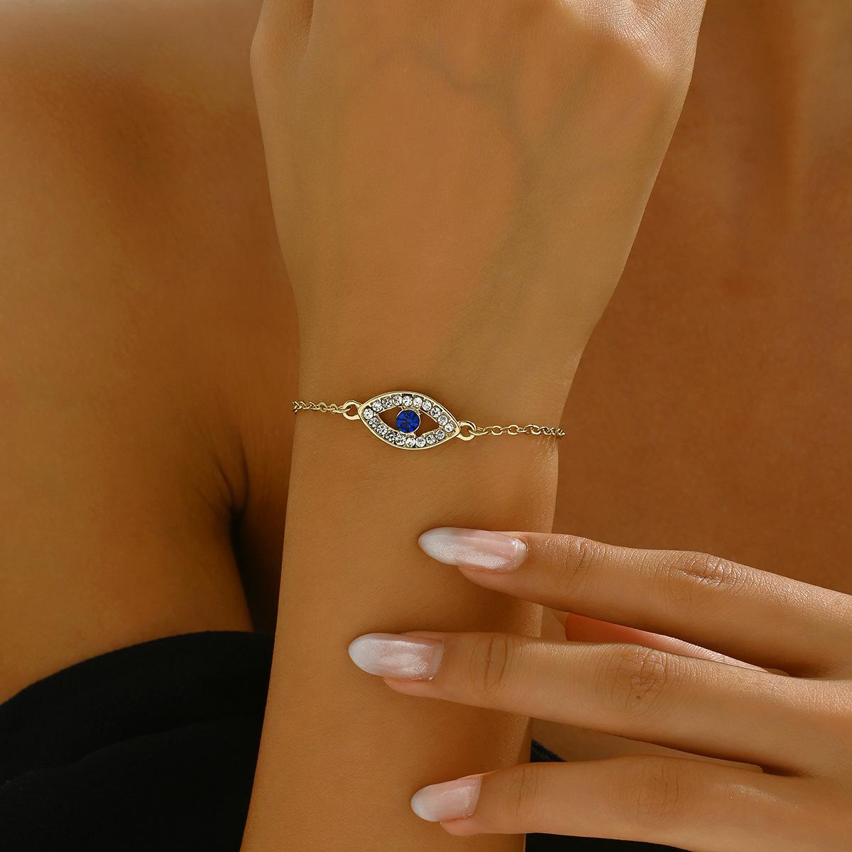 

Модный браслет, женский, индивидуальный, с инкрустацией в виде глаза демона, с синим бриллиантом, браслет из металла премиум-класса