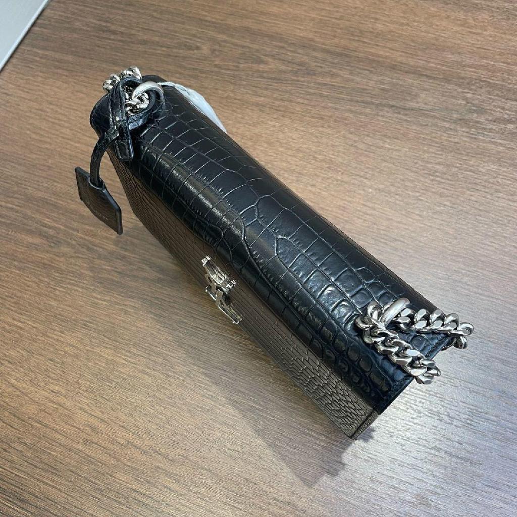 [Pre-Owned] Saint Laurent Sunset Croc Effect Shoulder Bag 'Black' - Very Good #1U59U21