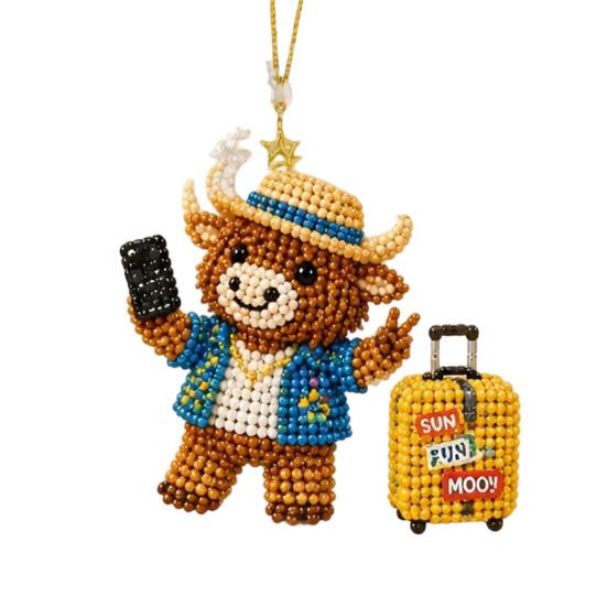 Yousheng 3D Beaded Animal Kit,Cute Tiny Highland Cow Beading Kit with Colorful Embroidery Beads And Instructions,Handmade Bead Art Craft for Beginners
