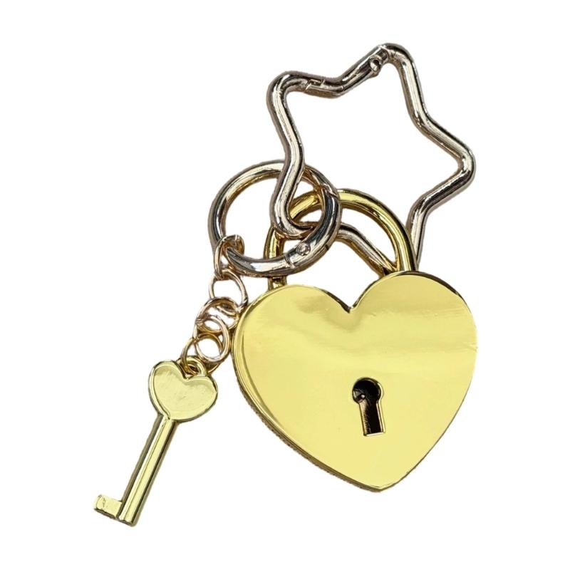 Practical Oversized Heart Lock Bag Charm With Star Clasp Stylish Bag Pendant Key Holder For Women Fashion Accessory