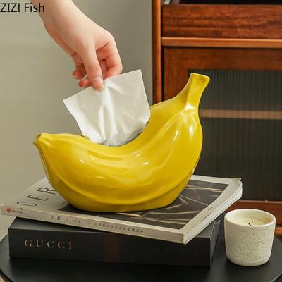 Banana Tissue Box Decoration Creative Dining Table Ceramic Tissue Storage Box Light Luxury Home Kitchen Napkin Tissue Holder