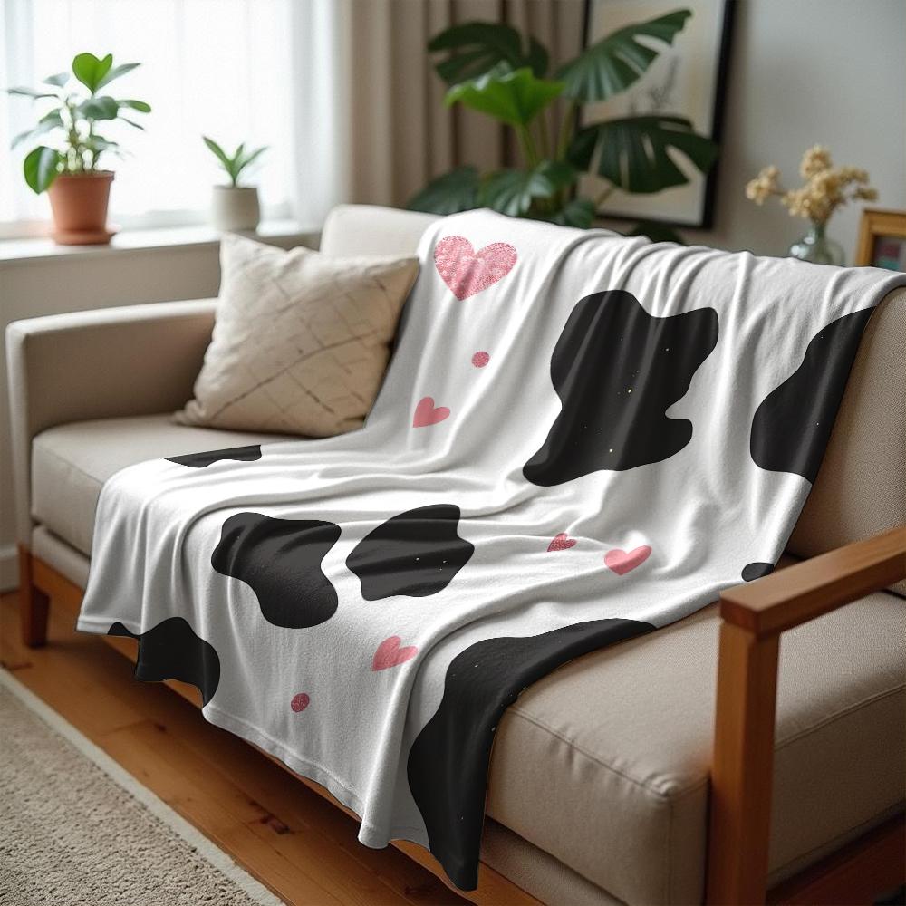 Cow Print Daisy Dot Soft Flannel Blanket Breathable Warm Throw for Office Car Sofa Kids Room Birthday Xmas Gift