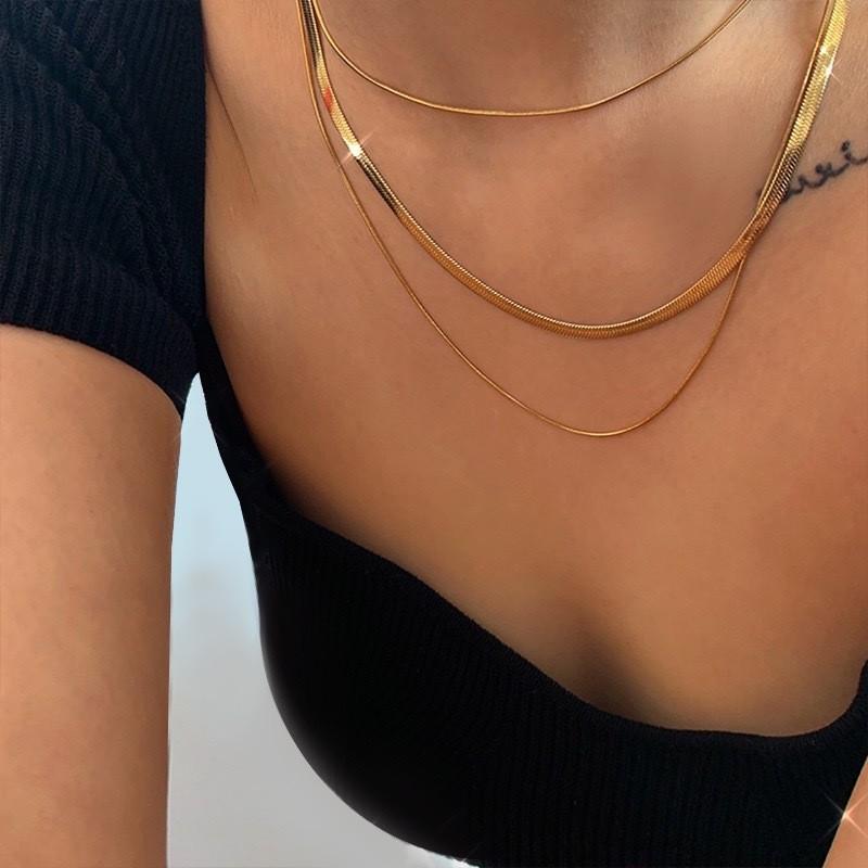 Classic Gold Color Double Layered Long Tassel Chain Necklaces for Women Simple Metal Geometric Bead Choker Necklace Fashion Jewelry