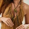 Copper Ethnic Style Necklace Long PU Leather Necklace Vintage Cowboy Cap Pendant Necklace  Women