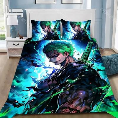 Ensemble Housse de Couette One Piece Zoro Luffy Anime Ensemble de Literie Garçon Housse de Couette Taie d'Oreiller Décoration de Chambre 2/3 pièces Cadeau