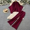 Casual Loose-Fit Batwing-Sleeve Knit Cardigan and Wide-Leg Pants Two-Piece Set for Women 2026 Fall Winter Cape Sweater  Elegant Lady Pants Outfit