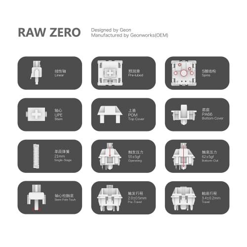 Geon Raw ZERO Switches, 5-Pin Lubricated Linear Switches for Mechanical Keyboards (10PCS)