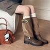 Retro Brown Western Cowboy Boots 2026 New Belt Buckle Mid Top Boots Versatile Coarse Heel