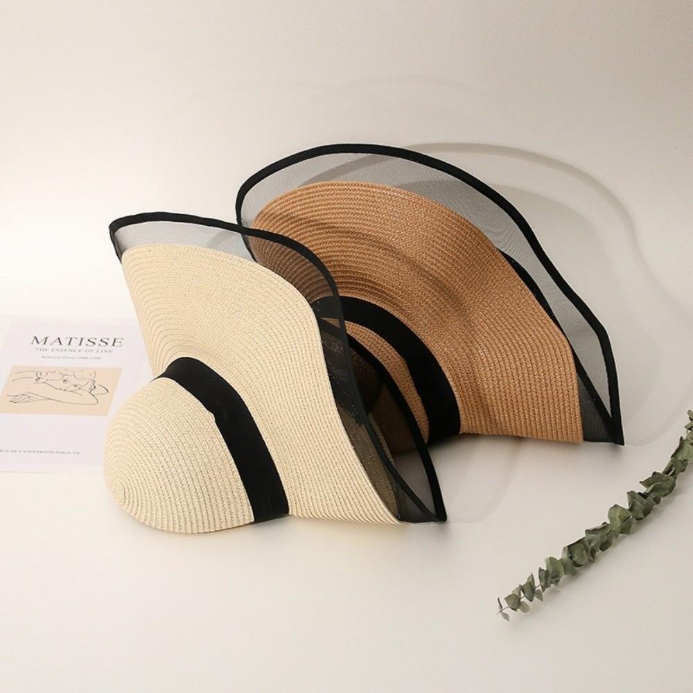Elegant Soft Foldable Straw Hat Mesh Wide Edge Beach Hat Sunscreen Summer Hat Women