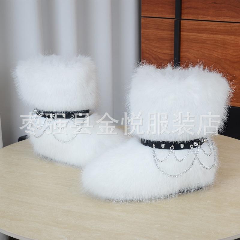 Fox Fur Snow Boots Autumn and Winter Warm and Cold Thickened Medium Tube Imitation Fur Boots Fashion Wool Boots