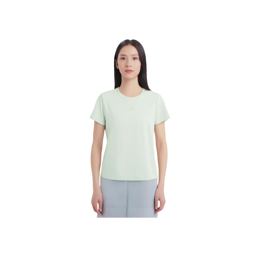 Li-Ning Fitness Series Simple Solid Color Round Neck Pullover Short Sleeve T-Shirt Women Tops Ice-Green ATSU490-6