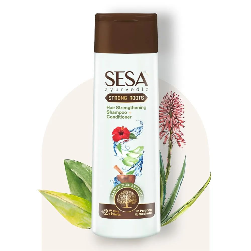 SESA Ajurwedyjski Szampon i Odżywka Strong Roots 200ml do Kontroli Wypadania Włosów, Odżywienia Skóry Głowy i Wzmocnienia Cebulek Włosowych dla Mężczyzn i Kobiet