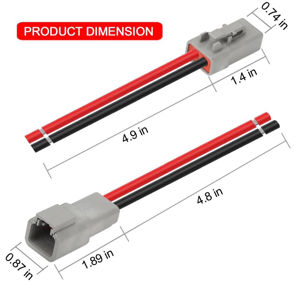 DTP 2 Pin Connector With 12 AWG Cable Wire,2 Way DT Automotive Waterproof Electrical Connector Male Female Plug Wiring Harness,For