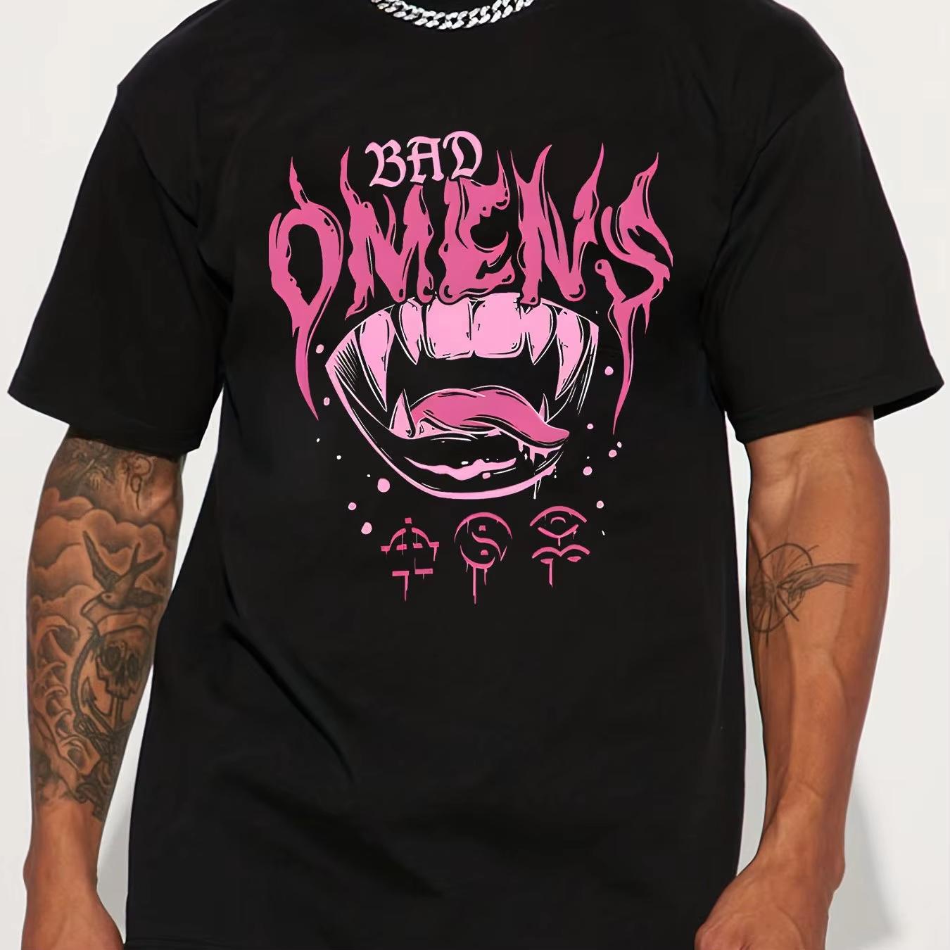 

Bad Omens Graphic Print Short Sleeve T-Shirt Casual Summer Crew Neck Regular Fit Slight Stretch Men s Print Design Applique S