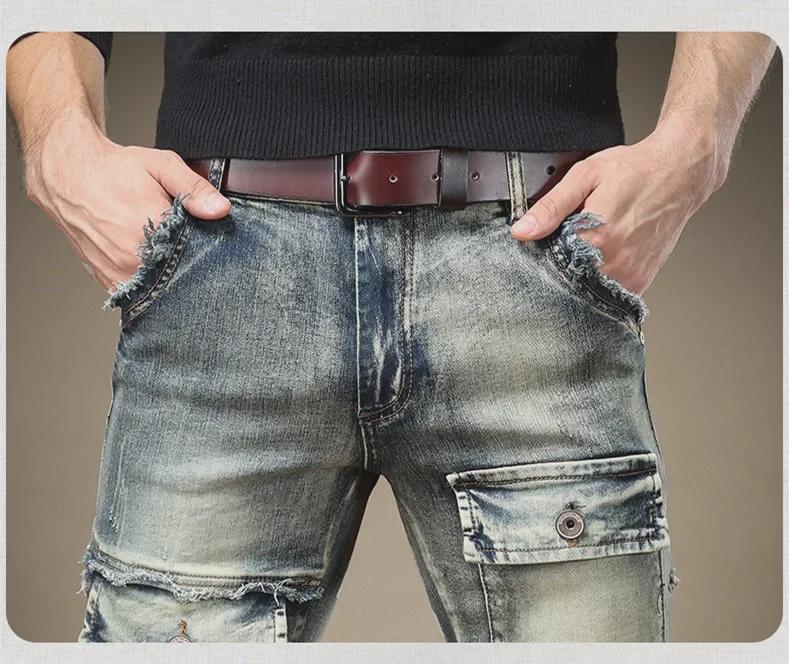 Men's American Retro Distressed Skinny Jeans: Heavy-Duty, Trendy Slim Fit with Scraped and Frayed Edges
