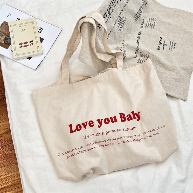 Letter Printed Canvas Bag Niche Large Capacity Commuter Shoulder Tote Bag Portable Shopping Shoulder