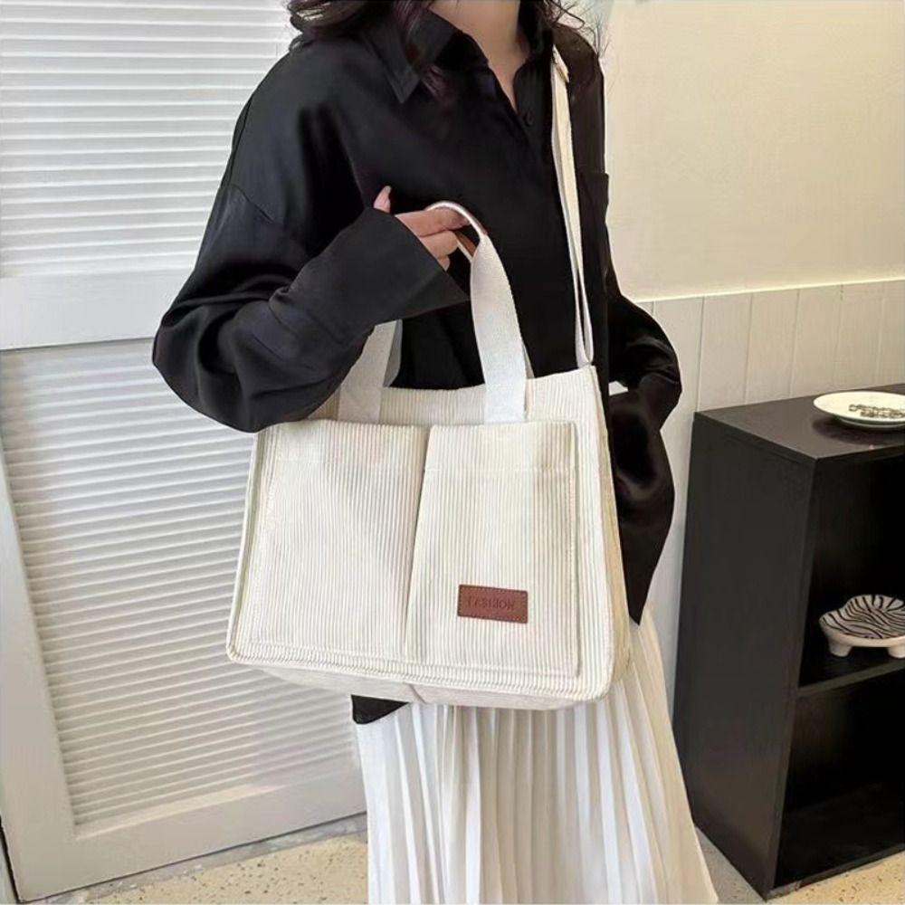 Korean Style Corduroy Tote Bag Simple Cloth Handbag Cute Canvas Shoulder Bag  Women
