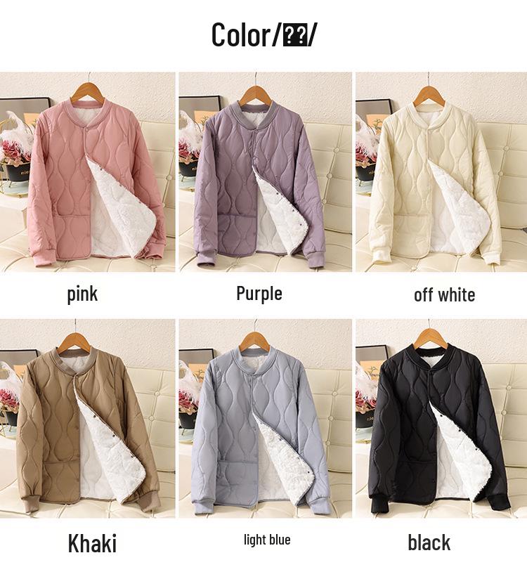 2025 Autumn/Winter New Velvet-Enhanced Lightweight Cotton Jacket, Portable Short Style, Close-Fitting, Warm, and Versatile for Indoor/Outdoor Wear.