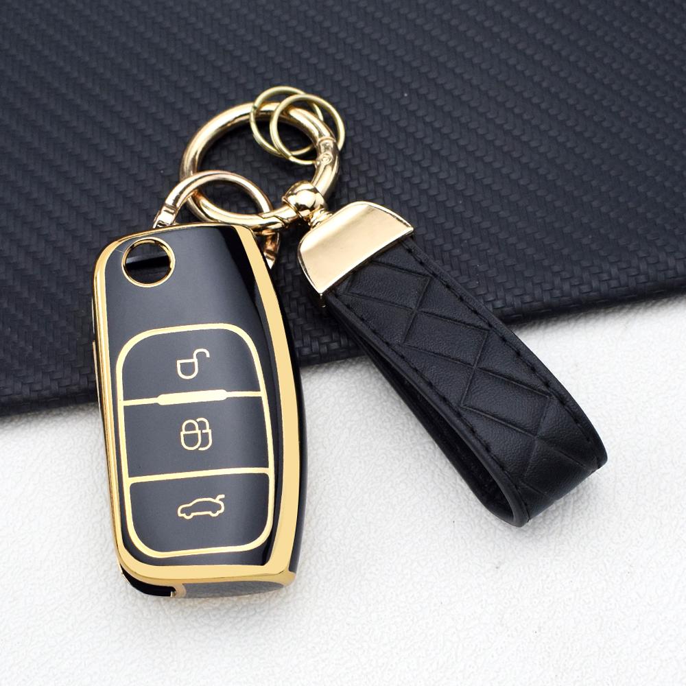 TPU Car Key Case For Ford Focus 2/Falcon/Escape/Galaxy/Kuga/B-Max/C-Max/Ecosport/Fiesta Shell Fob Cover Holder With Key Chain