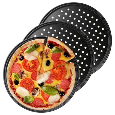 Tavă pentru pizza antiaderentă cu găuri Tavă pentru pizza din oțel carbon pentru cuptor Tavă durabilă pentru pizza, rezistentă la rugină, pentru casă, bucătărie, restaurant, tigaie rezistentă la căldură