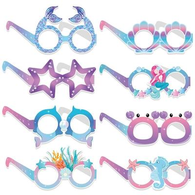 6/8/10/12/16 Pcs Game Dress Cartoon Mermaid Paper Glasses Paper Colorful Party Masks Animal Paper Masks Child
