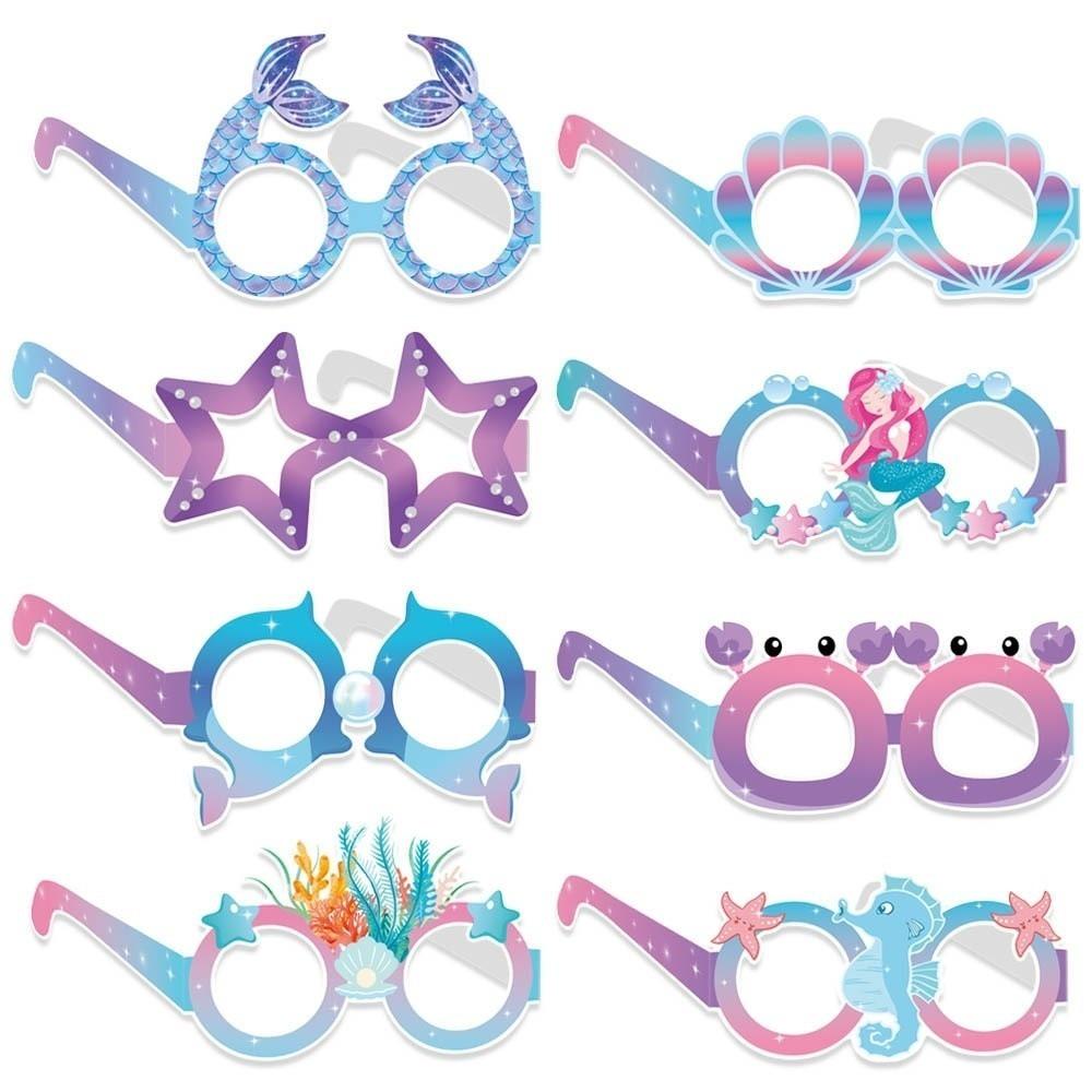 

6/8/10/12/16 Pcs Cartoon Mermaid Paper Glasses Paper Party Masks Role Play 8