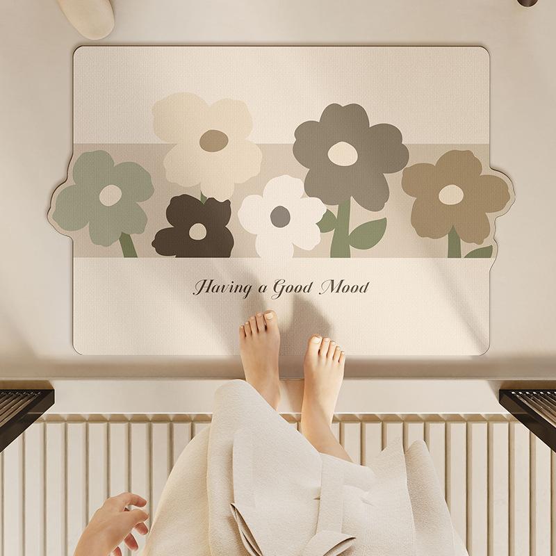 Cute Wind Half An Acre Flower Field Bathroom Door Absorbent Floor Mat, Bathroom Diatom Mud Floor Mat Non-Slip Foot Mat Household