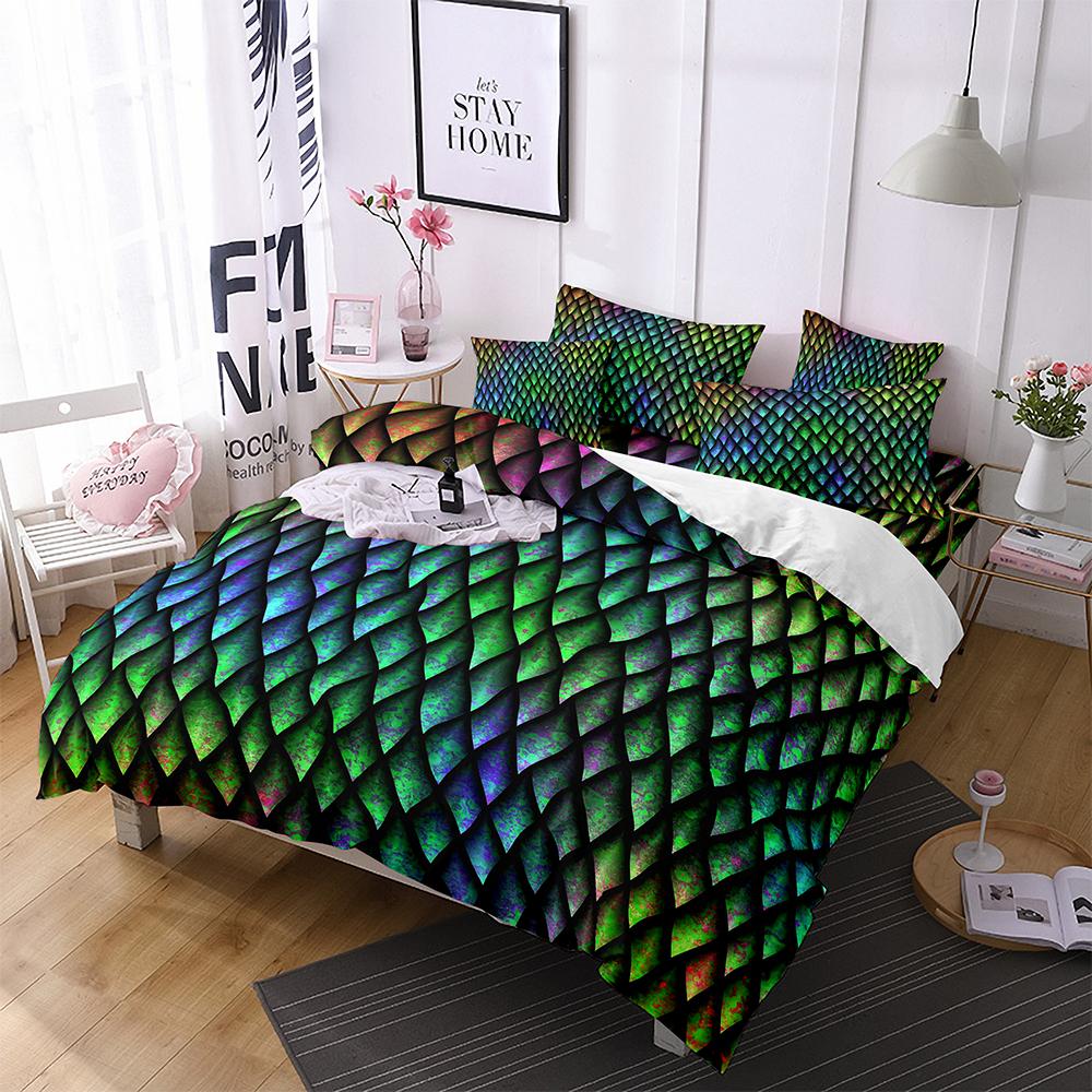 Dragon Scale Bedding Duvet Cover Set King Queen Size Wild Animal Skin Bedding Set Glitter Psychedelic Animal Comforter Cover