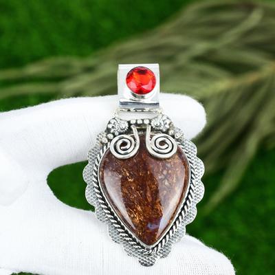 Natural Moroccan Seam Agate Gemstone Pendant 925 Sterling Silver For Women