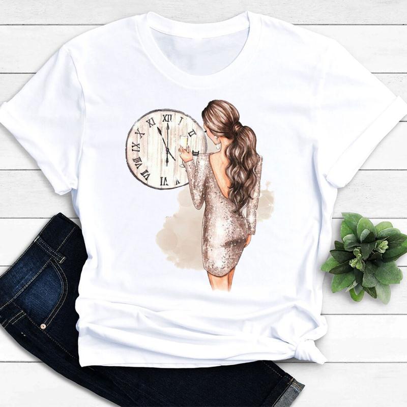 Womens Vintage Tee Color Wine Glass Print a Generation Hair Base Shirt Trend Aesthetic Graphic T Shirts Casual Tops