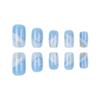 Fresh Blue & White Gradient Short Square Detachable False Nails with Irregular Lines