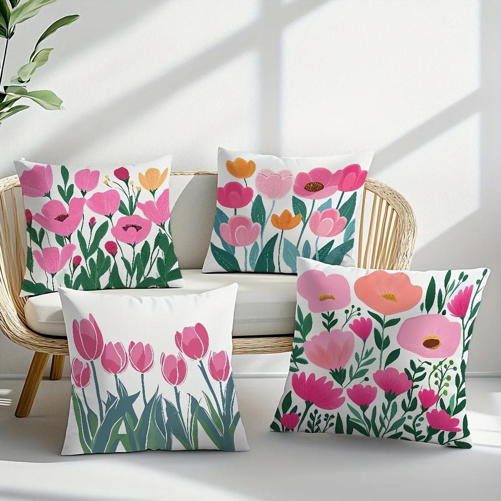 Colorful Tulip Pattern Home Decor Pillowcase Living Room Sofa Polyester Cushion Cover with Zipper