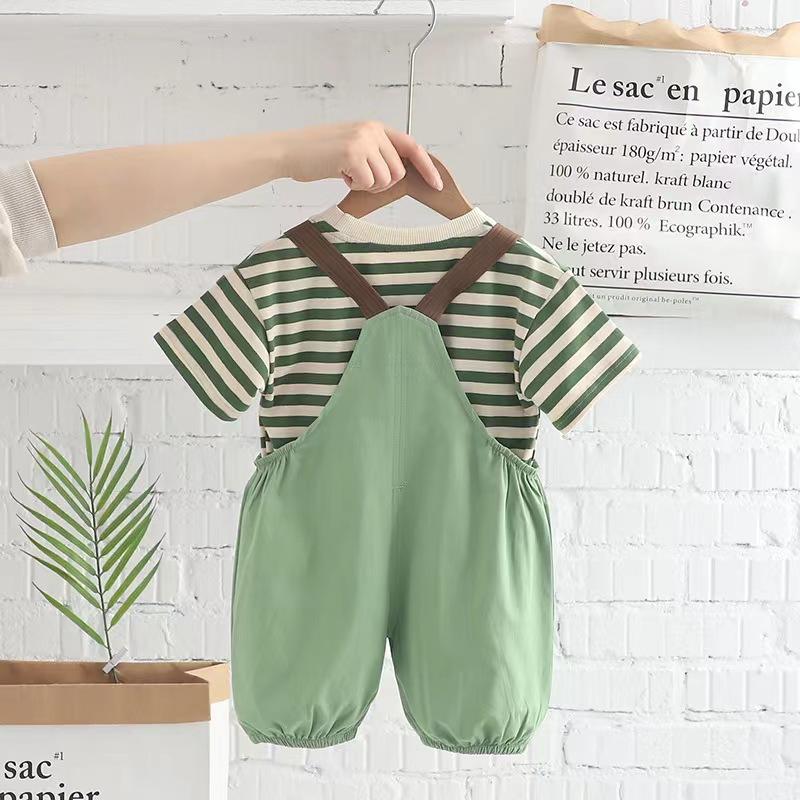 Kids Baby Boys Girls Summer Children Cartoon Striped T Shirt Pants Set Fashion Tracksuits