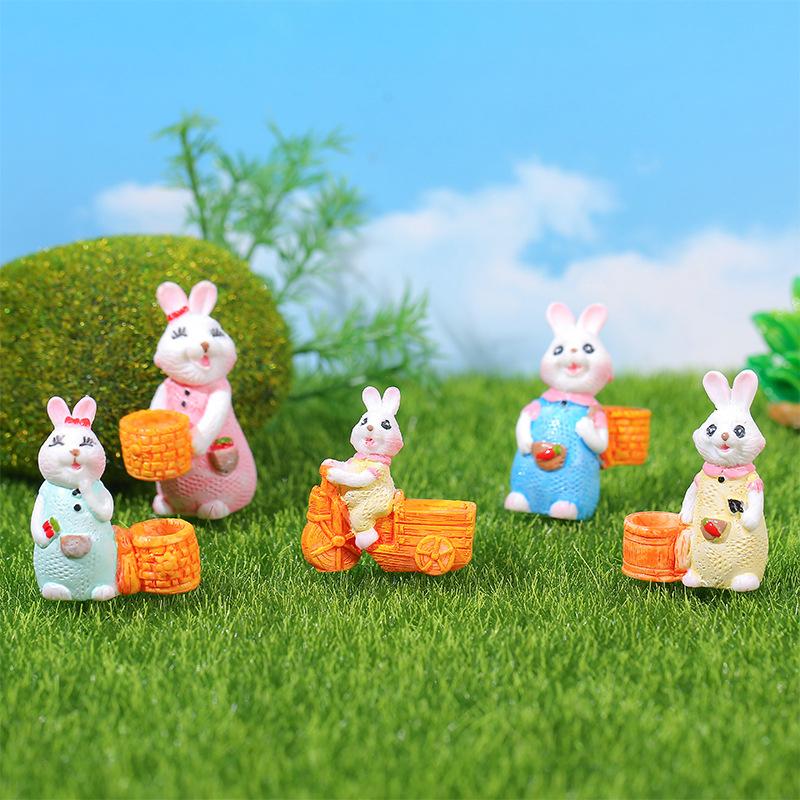 Мультяшная цветочная корзина кролик микроландшафтные фигурки настольные украшения — фото 4