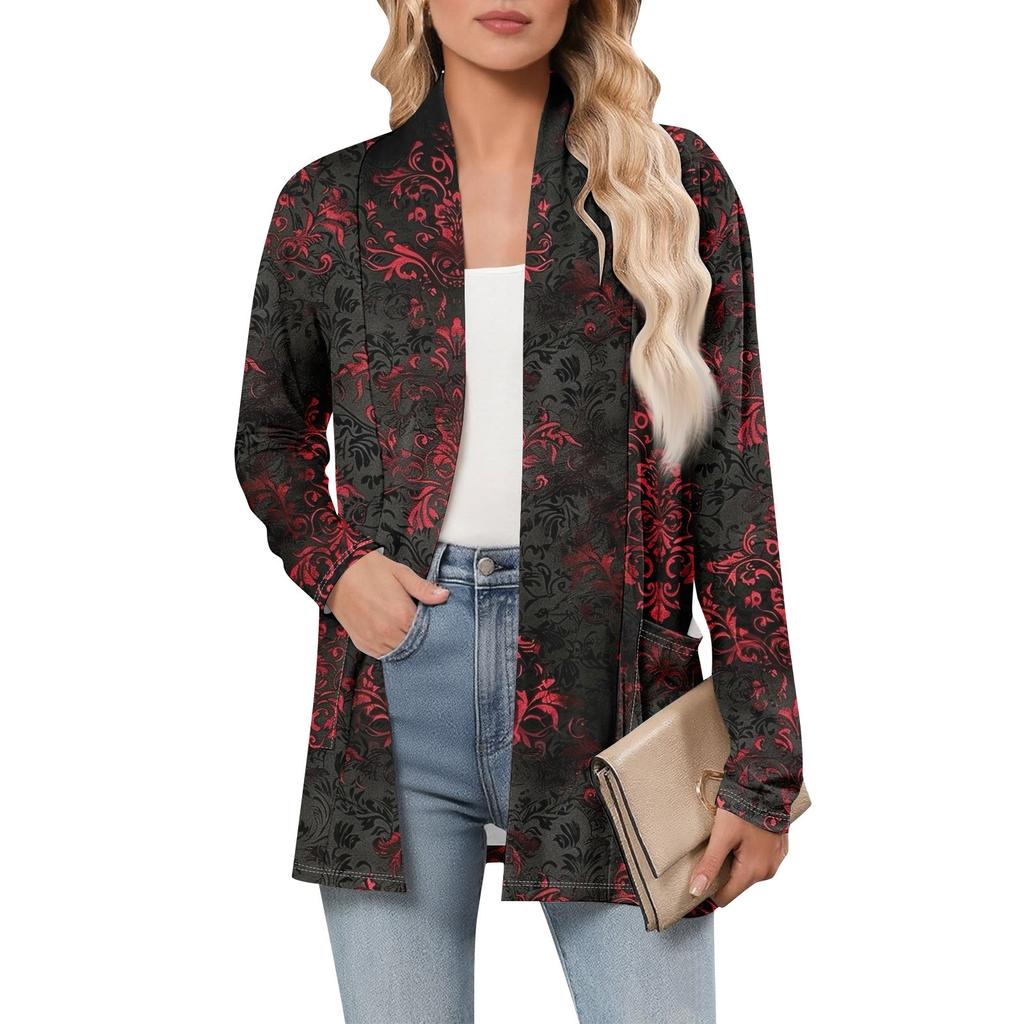 Women's Long Sleeve Cardigan V Neck Fashion Halloween Printed Shirt Lightweight  Casual Loose Thin Cardigans With Pockets