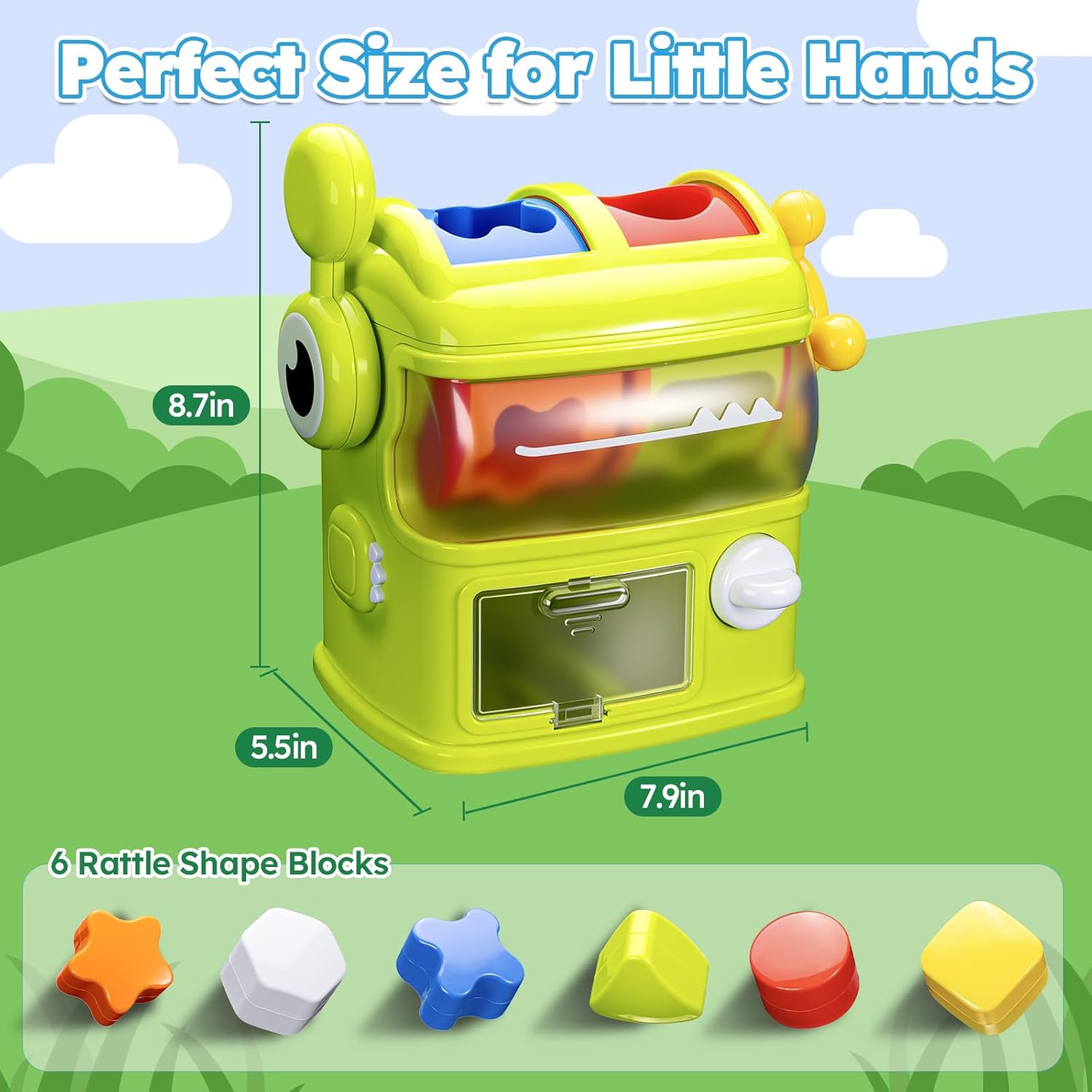 

Montessori Shape Sorter Sensory Toy, 6 Shape Blocks Developmental Learning Toy for Baby 12-18M, Ideal Birthday Gift for Toddlers світло-зелений колір