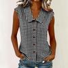 Camicetta Casual da Donna Senza Maniche con Bottoni e Collo a Revers Vestibilità Larga con Stampa Top Leggero