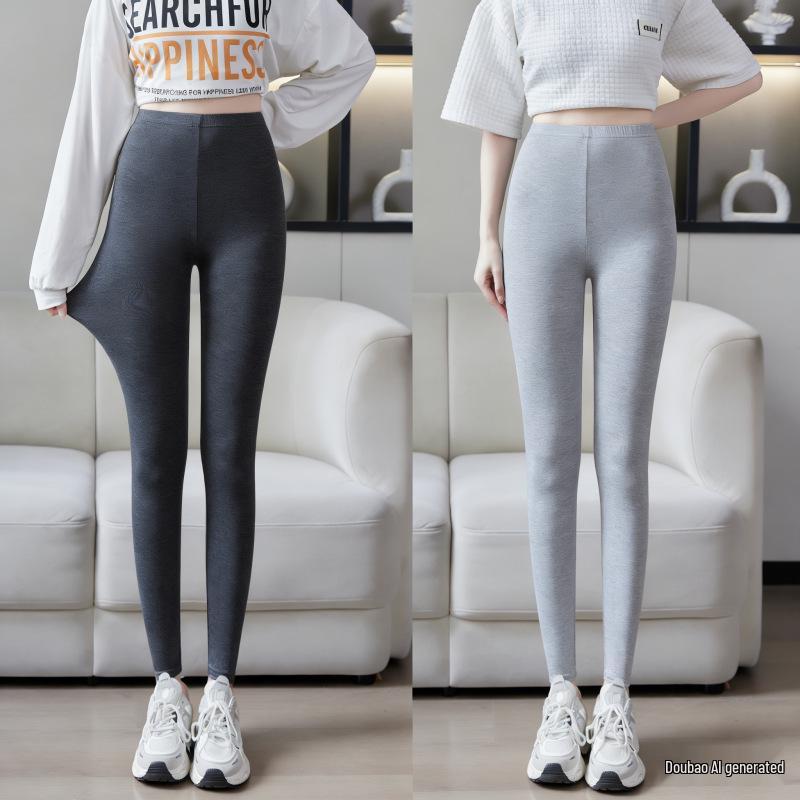 Women's Modal High-Waisted Leggings, Nine-Tenths Length, Skinny Fit, Plus Size, High Stretch, Slimming Yoga Pants for Spring/Summer.